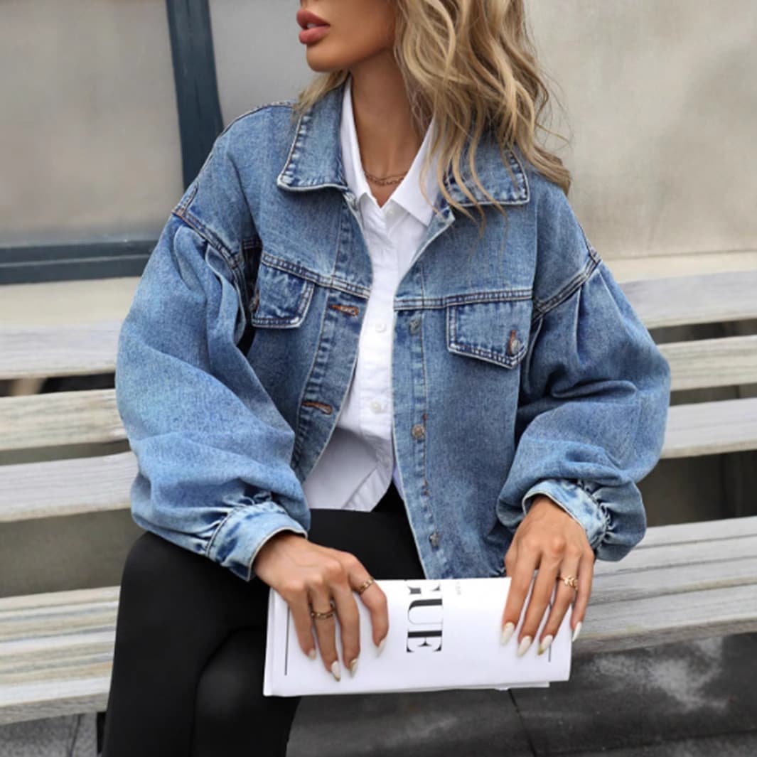 Cross-border Loose Denim Jacket European and American Fashion Denim Jacket Washed Jacket Women's Casual Jacket Long Sleeve Jacket