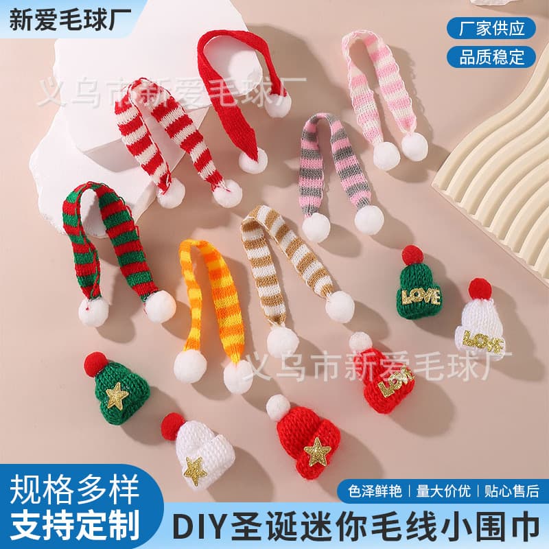 Korean style mini woolen hat small Christmas hat hairpin diy knitted doll small scarf holiday decoration accessories
