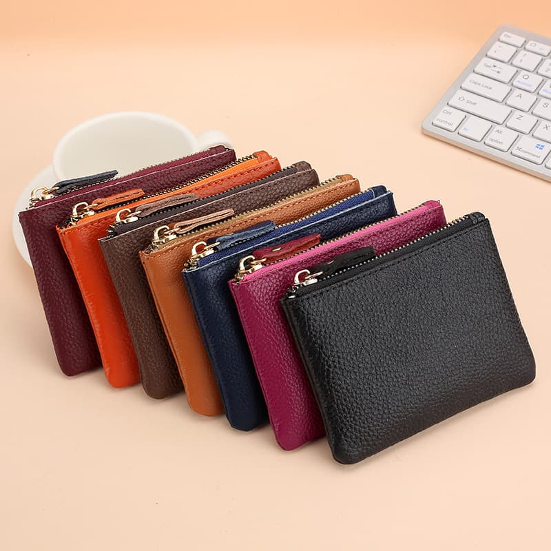 Genuine Leather Coin Purse Men Women Card Holder Soft Leather Mini Coin Bag Key Organizer Top Layer Cowhide Zipper Small Wallet