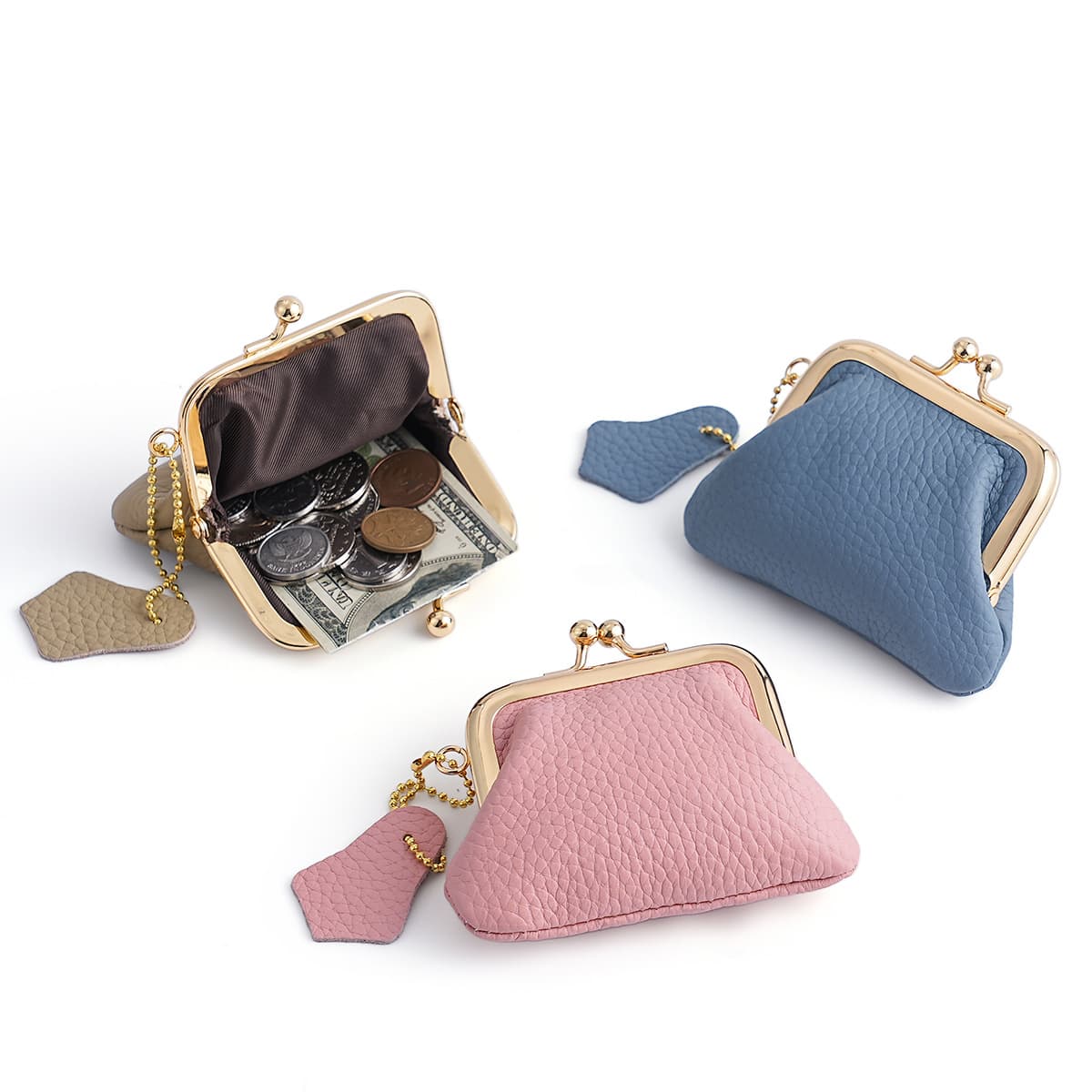 New Factory Mini Coin Purse, Korean & Japanese Trendy Top Layer Cowhide Leather Coin Bag, Clasp Frame Wallet, Genuine Leather Wallet