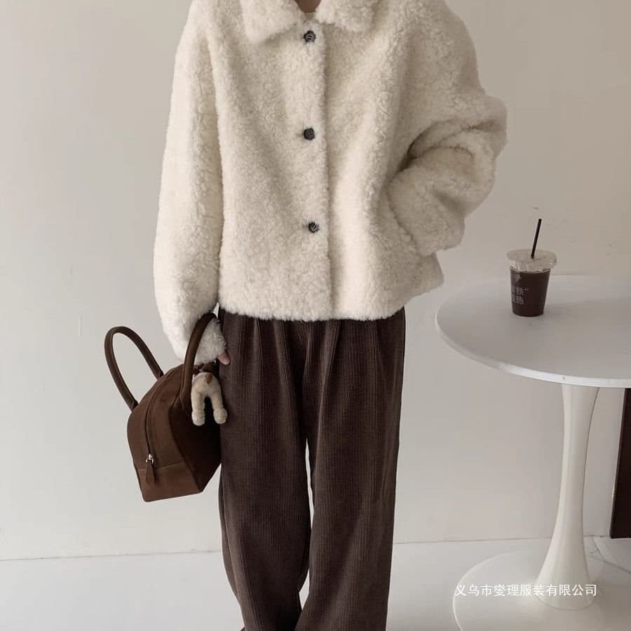 Winter New Lamb Fur Shearling Coat Women's Leather and Fur Integrated Granule Three-Button Niche Outerwear