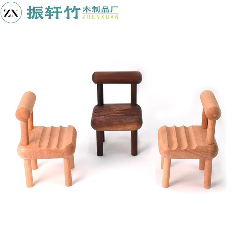 Creative Small Chair Phone Stand, Lazy Desk Beech Wood Stool Phone Holder, Black Walnut Phone Stand