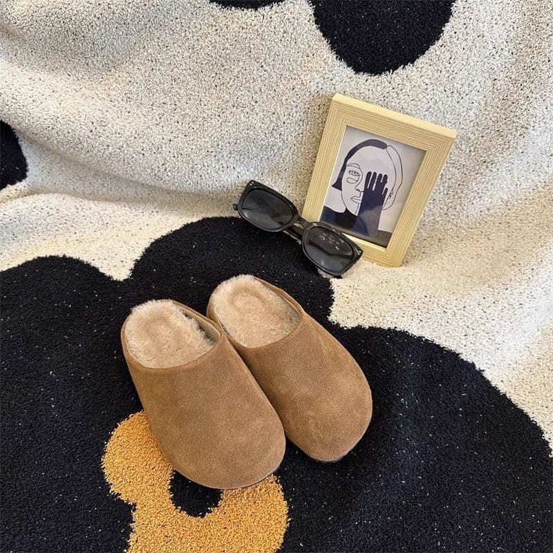 Children's Birkenstock Half Slippers Girls' Furry Slippers Outdoor Wear 2025 Fall Winter Baby Warm Cotton Slippers T1