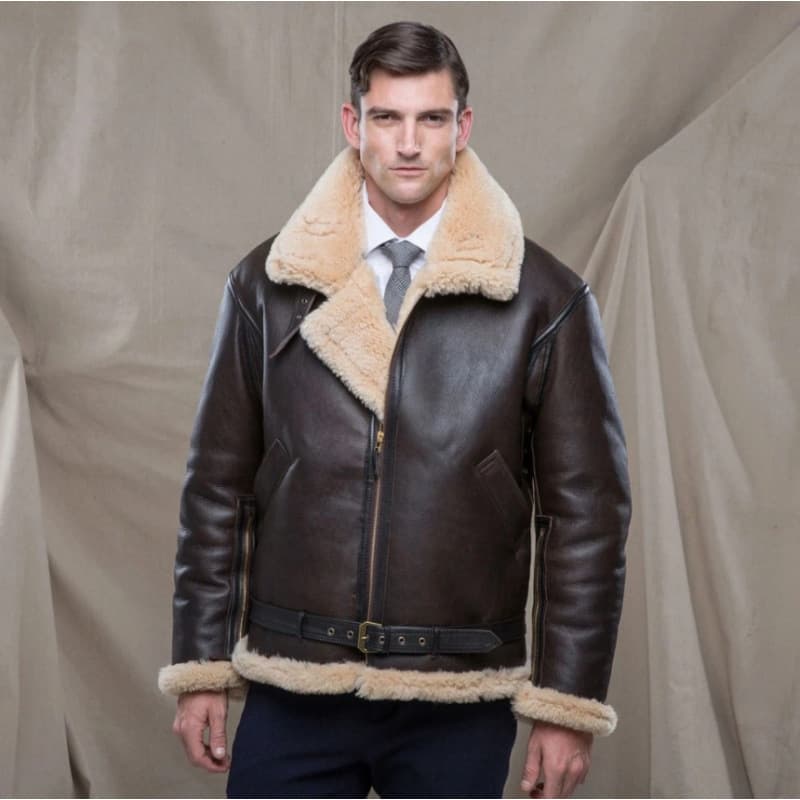 Amazon Wish Independent Site Men's Sheepskin Leather Jacket, Thickened Cross Heavy-Duty Leather and Fur Lining
