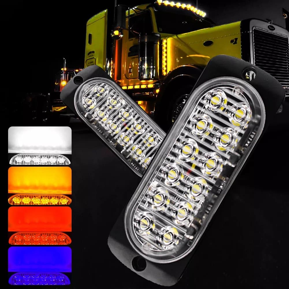 Cross-border Truck 12-24V Body Side Warning Light 12LED Ultra-thin Strobe Flash Light Truck Side Light
