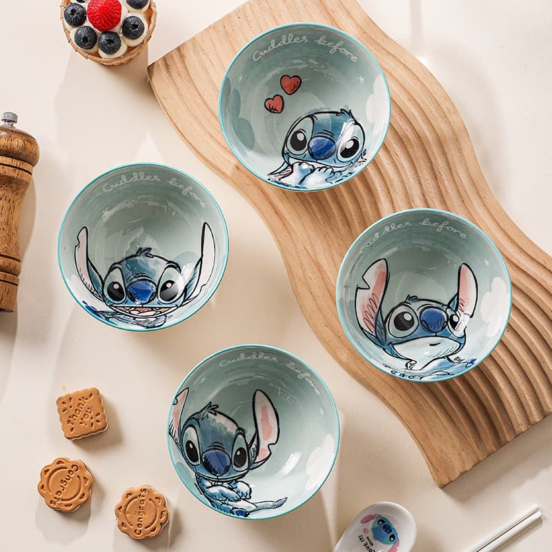 Disney Lilo & Stitch Cartoon Bowl and Plate Pasta Handle Bowl Tableware Set Microwave-Safe Kids' Dinnerware