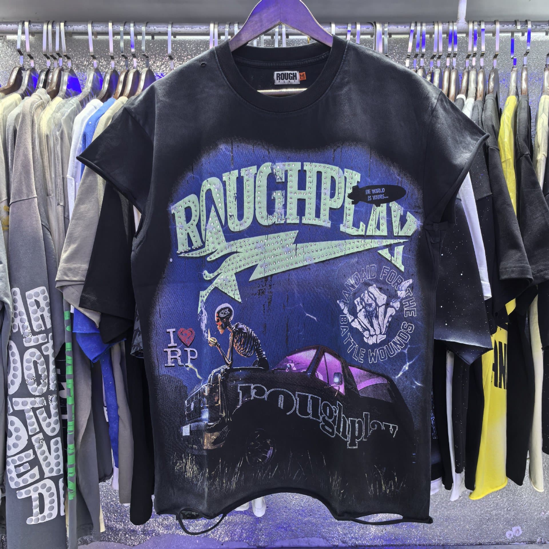 Roughplay American Street Style Sleeveless T-Shirt for Men and Women, Black Distressed Printed Loose Rock Vest