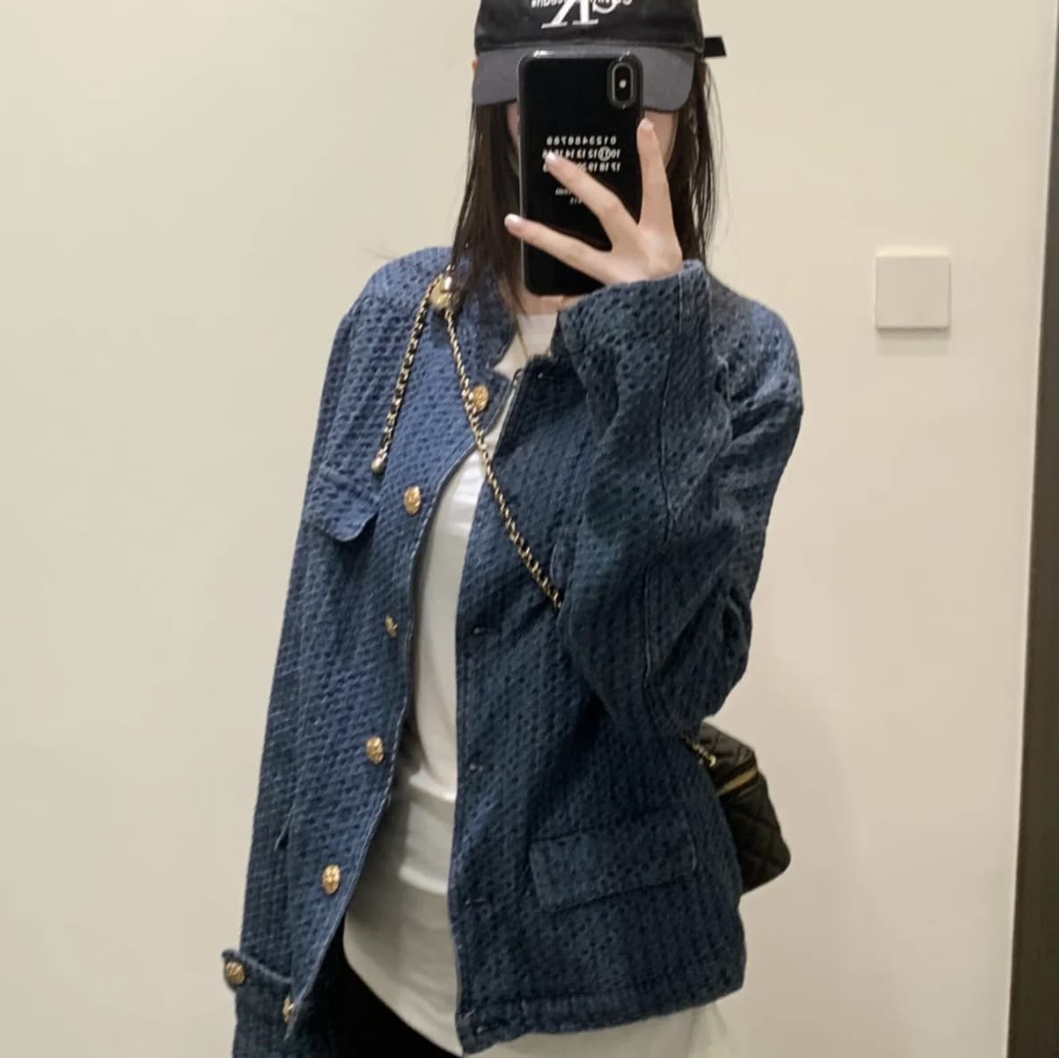 Chanel-Inspired Old Money Texture Denim Short Jacket for Women, Single-Breasted High-End Stand-Collar Jacket