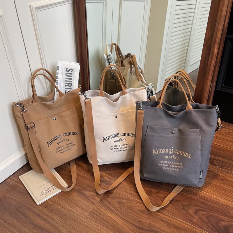 Custom Logo Fashion Commuter Thick Canvas Tote Bag Student Casual Versatile Handheld Shoulder Crossbody Bag