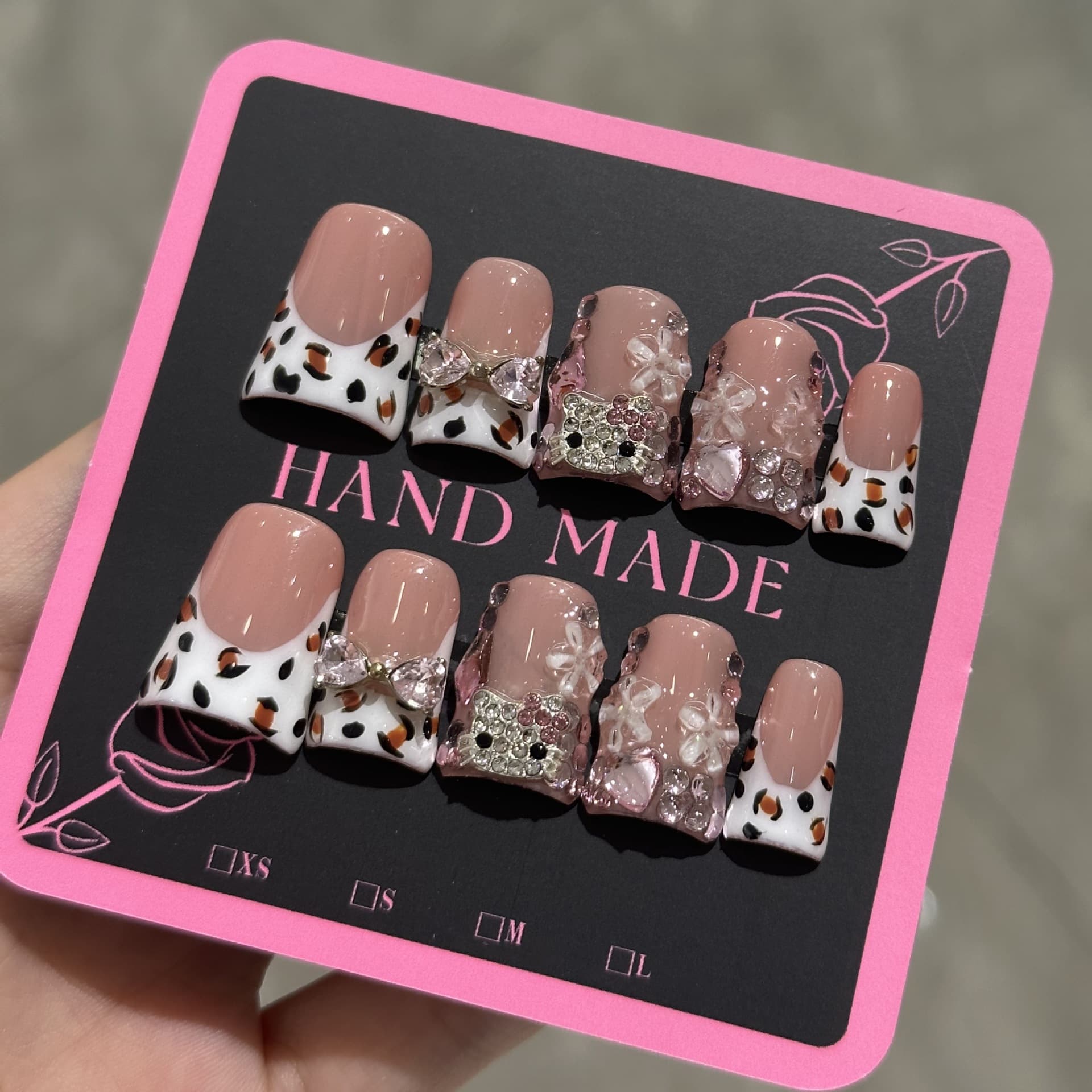 Cross-border Hot Selling Duckbill Shape Wearable Nails Cat Head Pure Desire Flower Leopard Print 3D Ripple Press on Nails