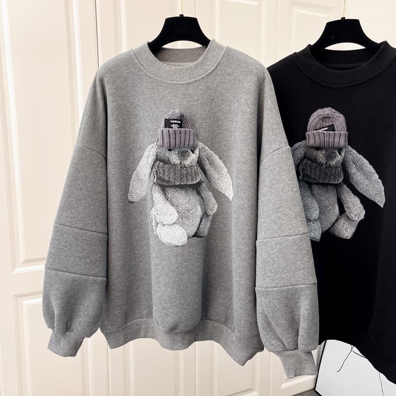 2024 New Korean Version Ins Loose Casual Sweatshirt Women Fleece Lined Thick Women Autumn/Winter 3D Long Sleeve Base Layer Large