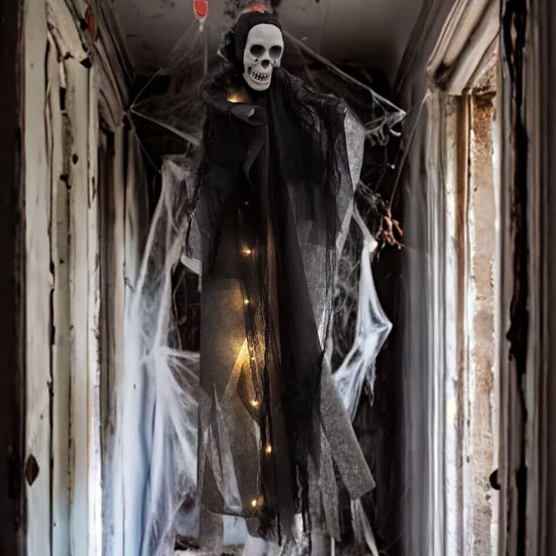 Halloween luminous skull lamp gauze hanging ghost hanging tree ghost horror atmosphere arrangement decoration props decorations