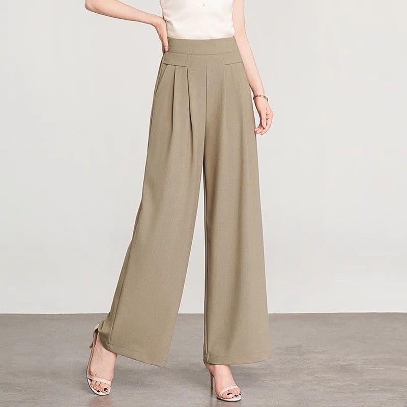 Seasonal ice silk wide-leg pants for women, summer pants to cover the flesh, mom pants, sycamore temperament, loose high-waisted thin straight pants