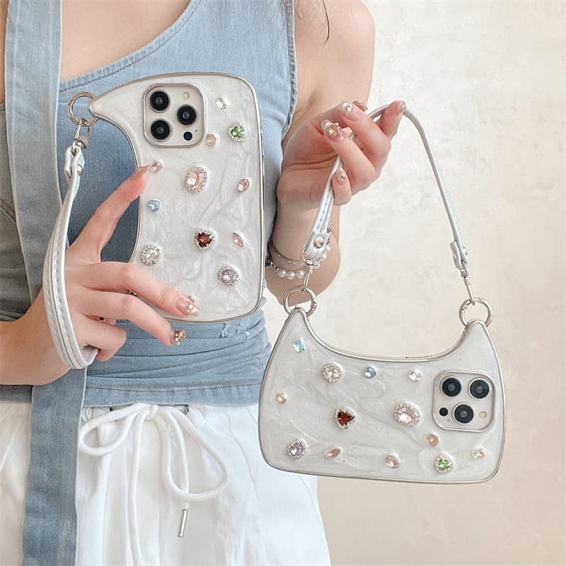 Flash diamond gem handbag iPhone16promax suitable for 17 Apple 17pro/15PROMAX mobile phone case 12