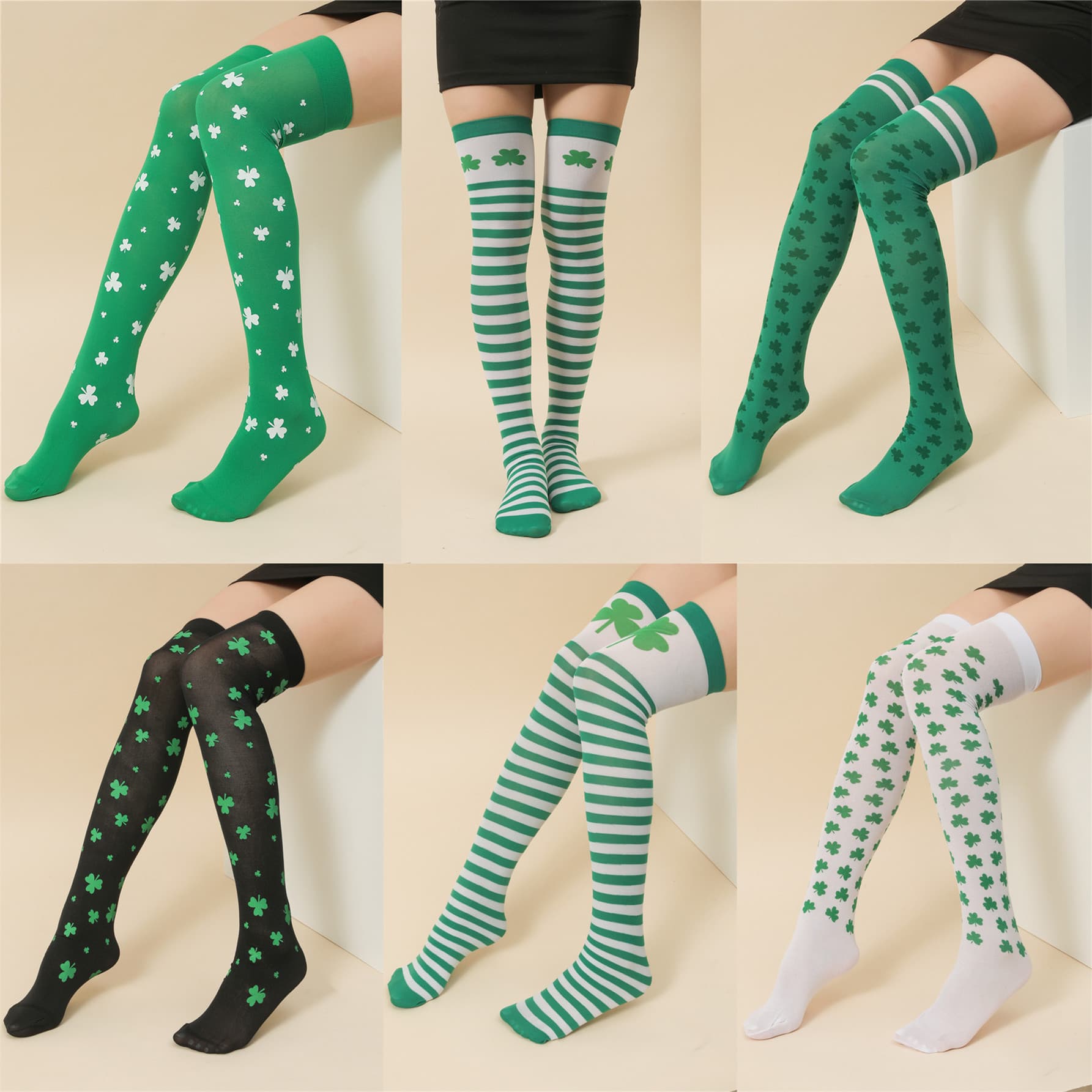 Amazon Prime Day Long Tube Socks St Patrick's Day Long Silk Socks Three-leaf Clover Print Silk