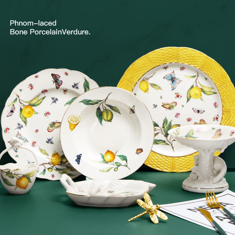 European Lemon Pattern Ceramic Dinner Plate Steak Plate Bowl Fruit Plate Candy Plate Fruit Plate Dessert Plate Western Food Plate
