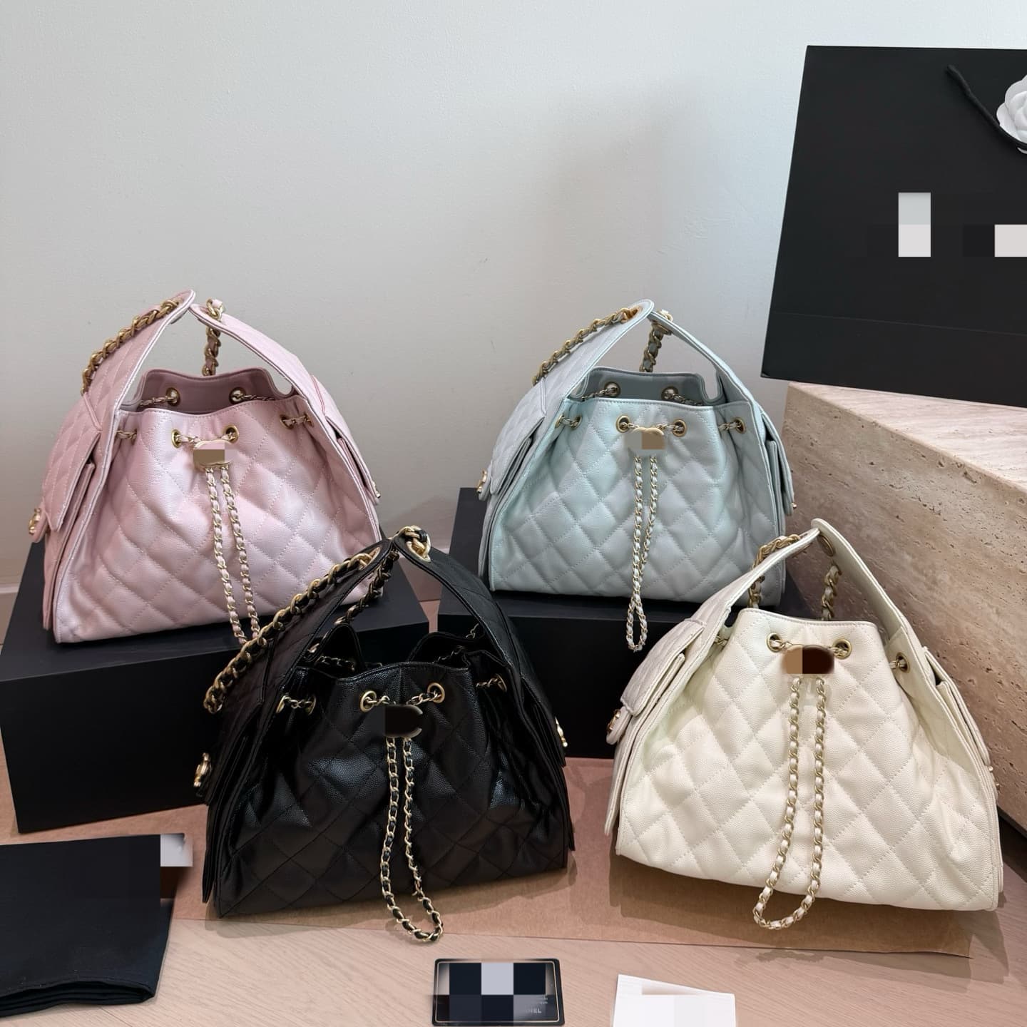 Chanel-Style Drawstring Hobo Hippie Bag with Quilted Chain Bucket Design, 2026 New Versatile Shoulder and Crossbody Underarm Bag