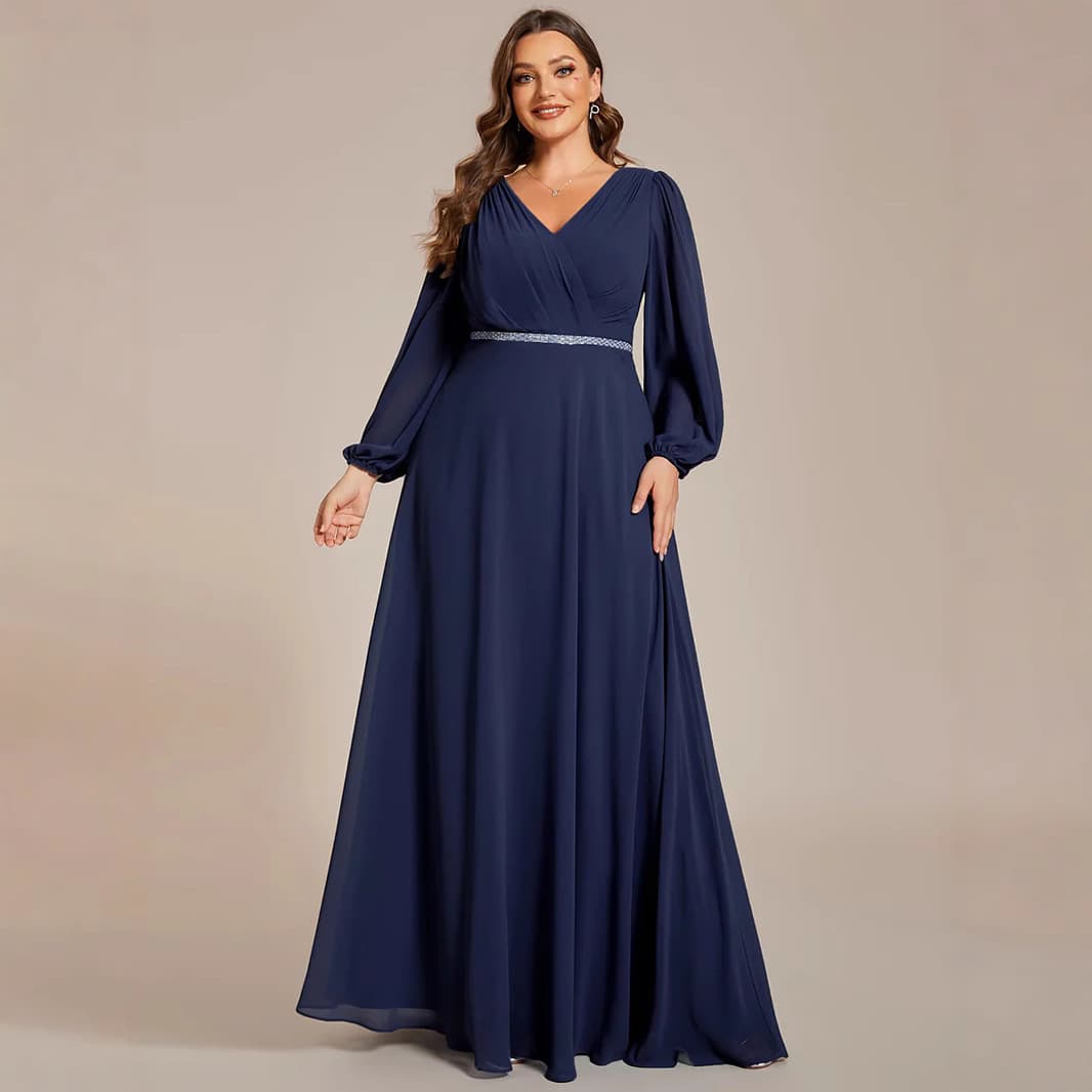 Spot eBay AliExpress Amazon 2024 Autumn Slim Fit Chiffon Large Size Women's Long Sleeve Dress