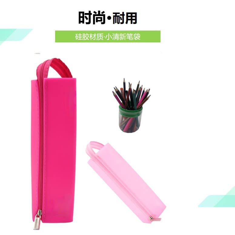 Silicone pencil case, square, double-opening, expandable handle, student stationery box, pencil case, wholesale.