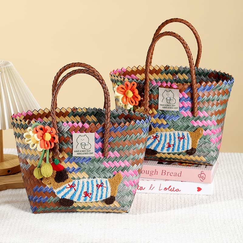 Handwoven Baskets, Imitation Rattan Weaving for Housewarming, Wedding, Full Moon, First Birthday Souvenirs, Dachshund Beach Bag, Fashionable Market Basket