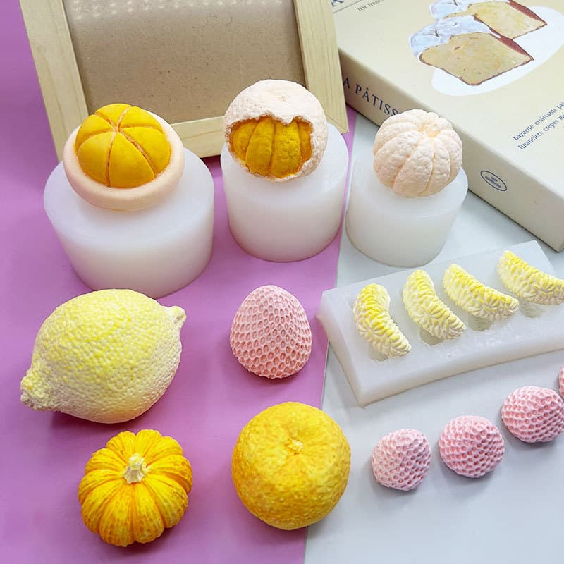 Simulation Fruit Silicone Mold Orange Lemon Mangosteen Strawberry Pumpkin DIY Mousse Cake Decoration Baking Tools