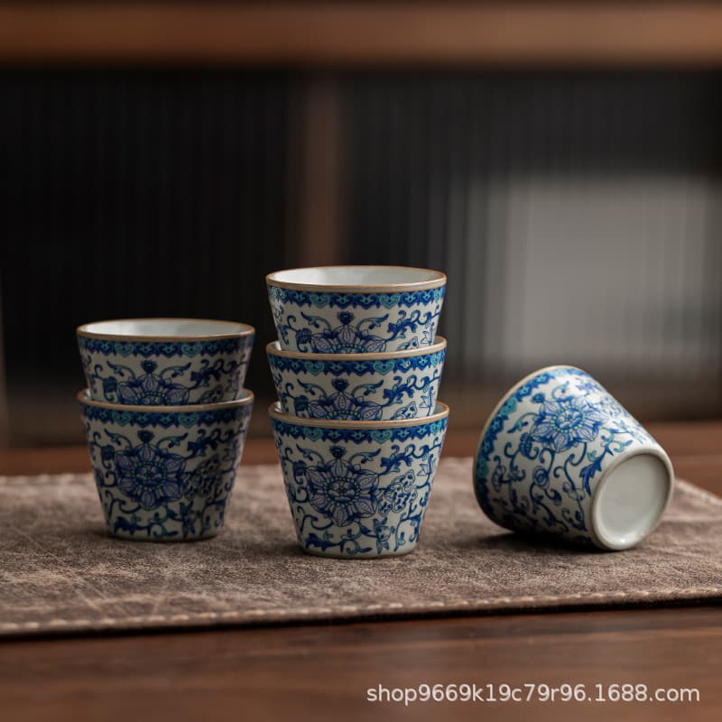 Ru Kiln Interlocking Lotus Master Cup Guest Cup Ceramic Tea Tasting Cup Luxury High-End Home Use Single Tea Bowl Tea Cup