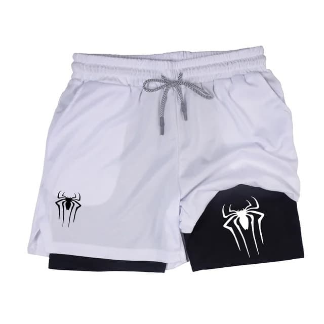 Y2K Performance Shorts Men Spider Print Gym Casual Sports Compression Shorts Workout Running Mesh 2-in-1