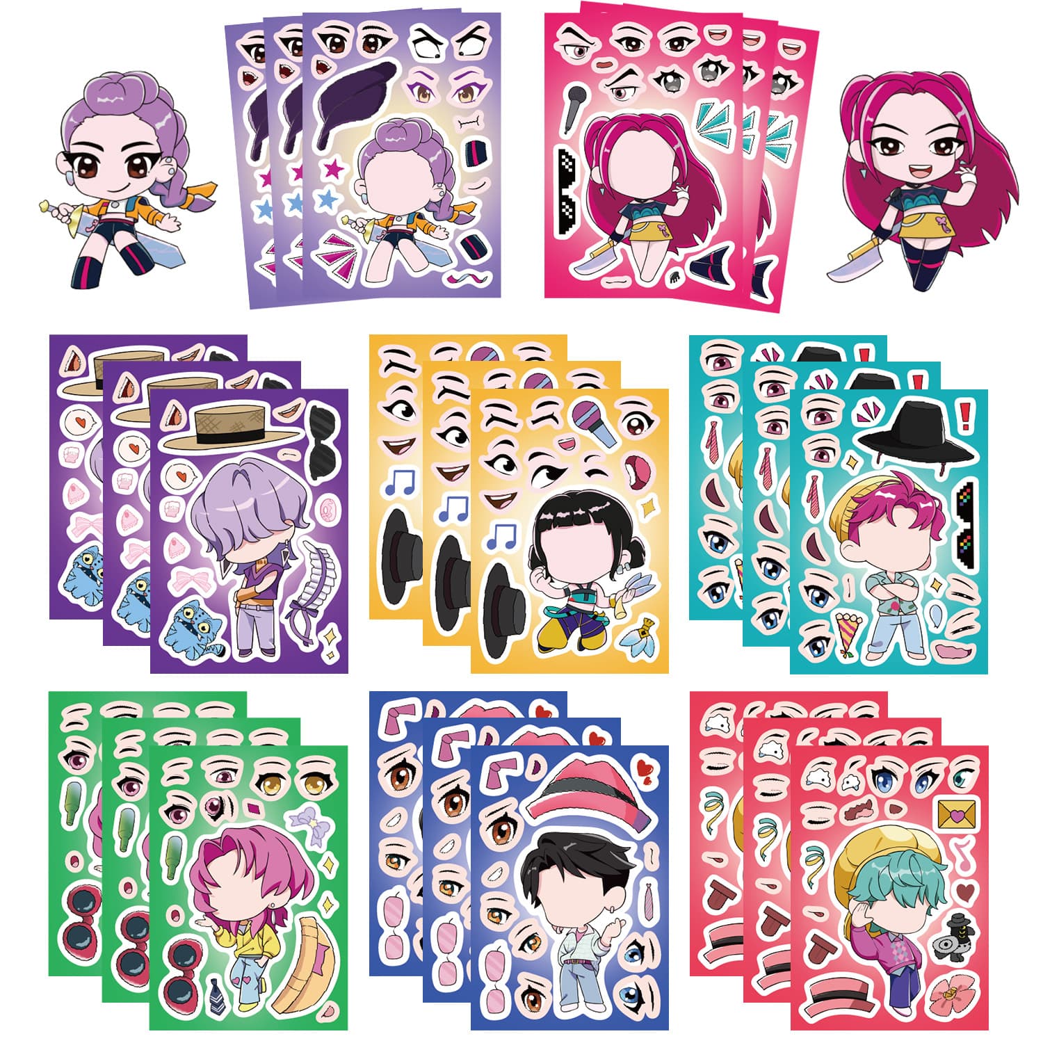 8 pieces of cartoon witch hunter group assembled series collage decoration mobile phone hole water cup skateboard waterproof PVC cross-border sticker