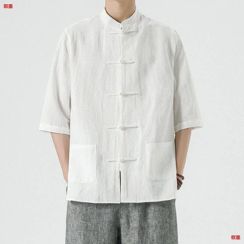 Tang Suit Men's Summer Chinese Style Hanfu Linen Short Sleeve Shirt New Chinese Plus Size Cotton Linen Shirt Trendy Summer