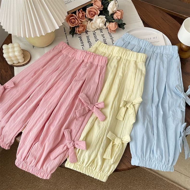 2025 summer baby bow anti-mosquito pants baby leg-tie bloomers girls thin pants children loose women