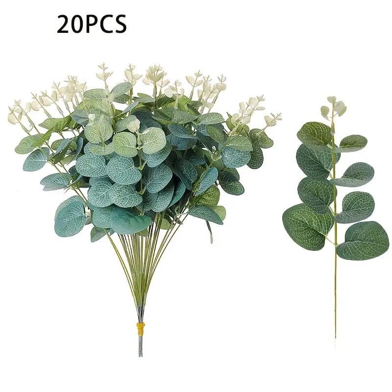 Simulated Single Eucalyptus Plant Green Plant Decoration Gift Box Wreath Decoration Accessories Flower Arrangement Photography Props Money Leaf