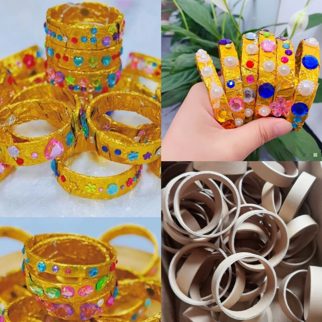 DIY Paper Tube Cardboard Rolls Kindergarten Creative Golden Bracelet Ring Kraft Paper Circles Women's Day Handmade Gift Material