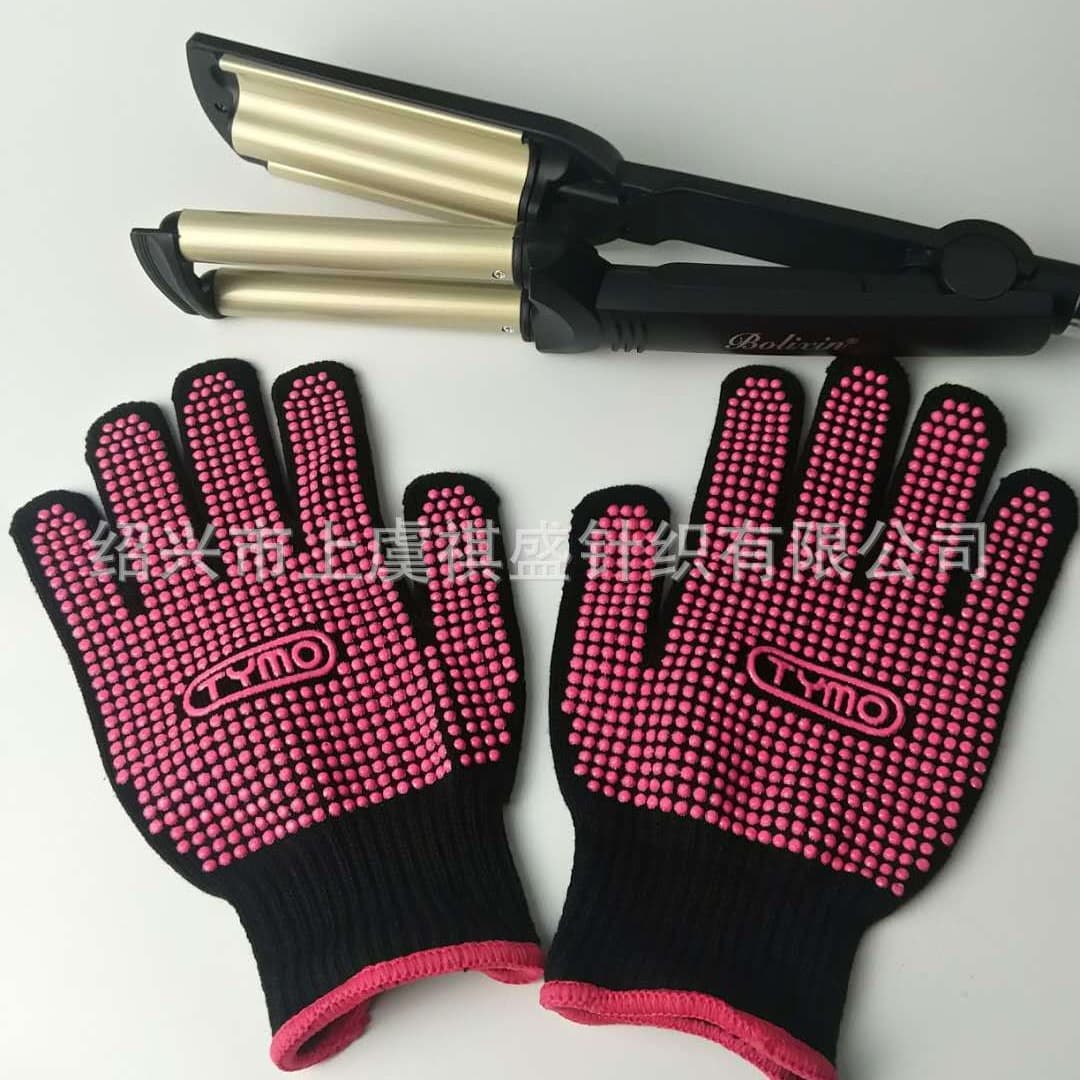 Factory professional production hairdressing perming gloves insulated anti-slip heat-resistant warm fashion silicone dot knitted gloves