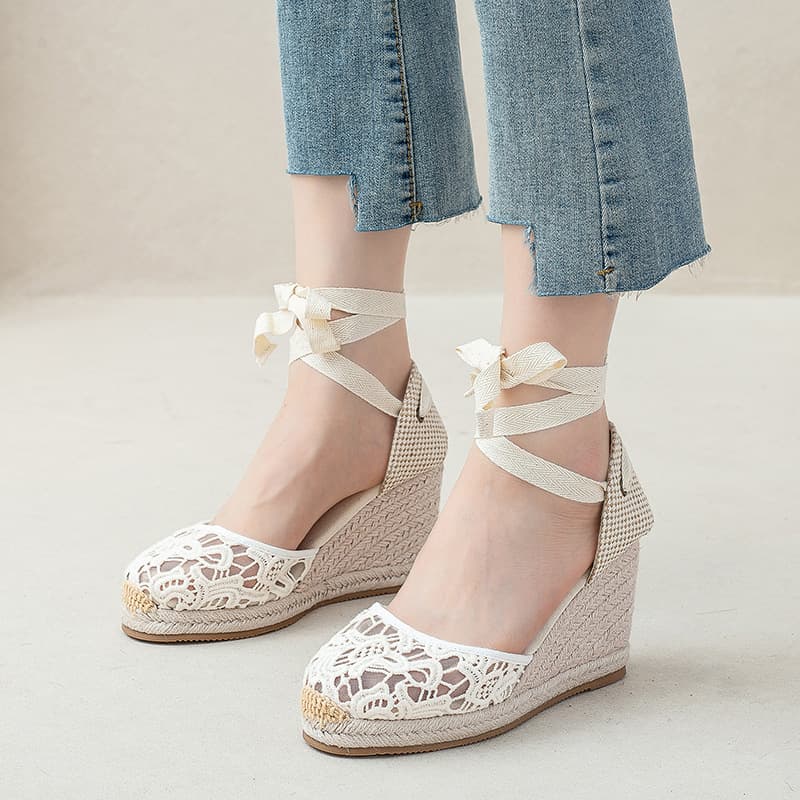 Amazon Woven Espadrille Wedge Lace-Up Sandals Versatile Comfort Fashion Heels All-Season Riding Boots