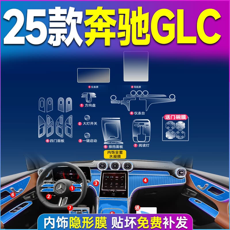 2025 Mercedes-Benz GLC260 Interior Film 300L Screen Center Console Tempered Glass Film Car Interior Accessories Modification 24 New
