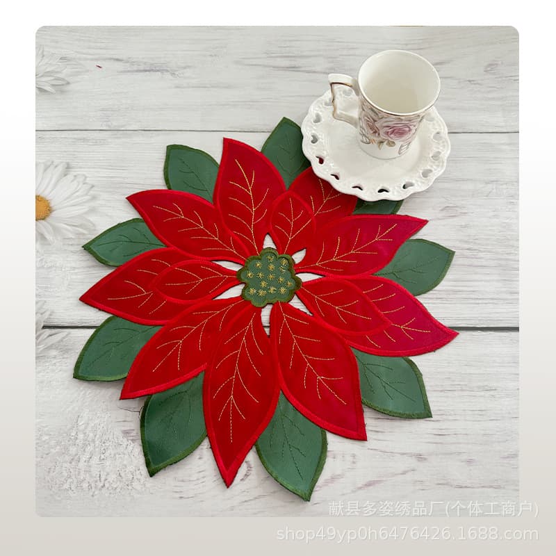 Christmas Embroidered Placemat Coaster European Style Embroidered Tea Table Cloth Placemat Modern Nordic Round Cover Cloth Placemat Wholesale