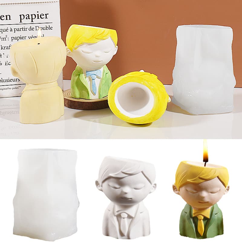 Cross-border Boy Flower Pot Human Silicone Mold DIY Kit Man Pen Holder Candle Cup Plaster Ornament Resin Mold