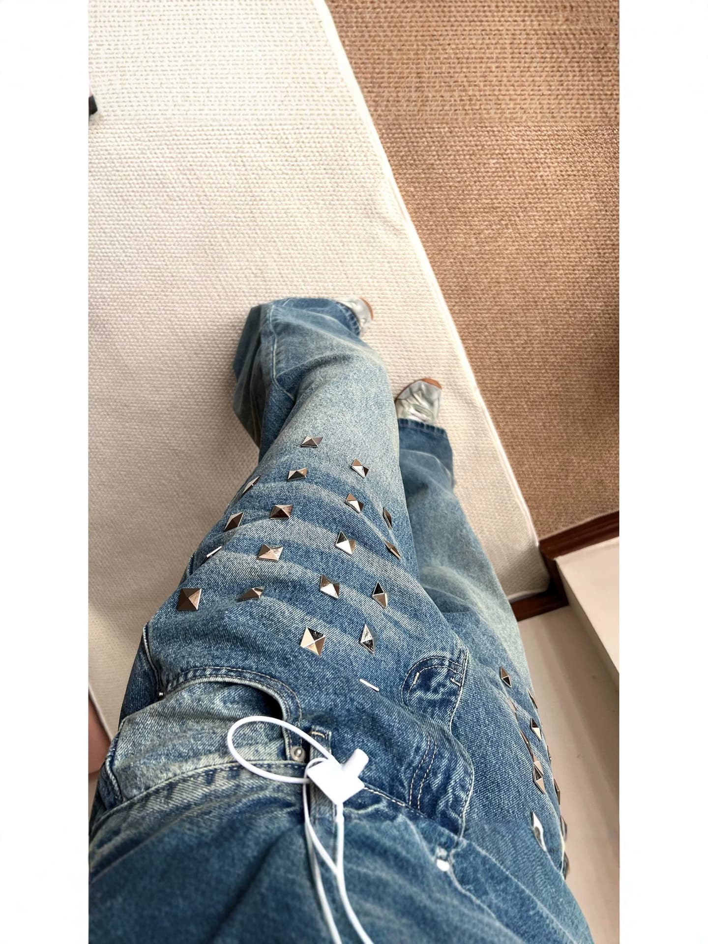 Cross-border American Retro Rivet Wide-Leg Jeans Loose Casual Versatile Straight-Leg Trendy Floor-Length Pants