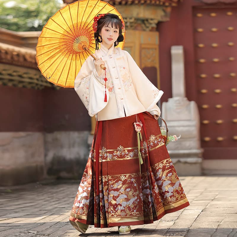 Original Auspicious Dragon Welcomes Spring Hanfu Women's Chinese Style Modified Hanfu Cross-Collar Top and Horse-Face Skirt Set 8861