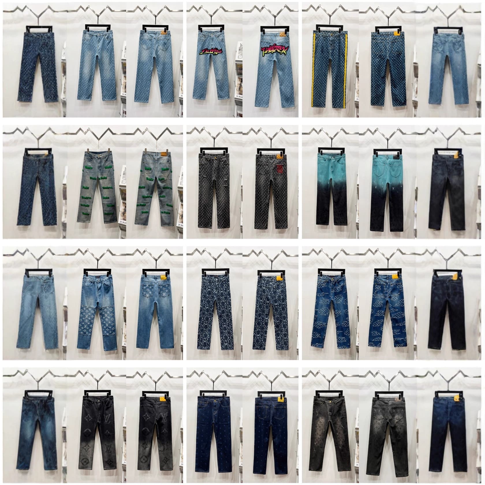 Ouchao Correct Version LV L Paris 25 New Straight Leg Letter Print Jeans B High Version Unisex
