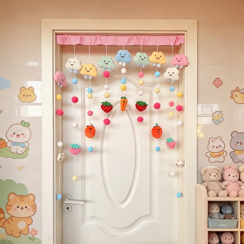 Cloud Fruit House Girly Multi-Room Soft Decorative Curtain Bedroom Partition Door Curtain Feng Shui Hanging Curtain Half Curtain Door Curtain