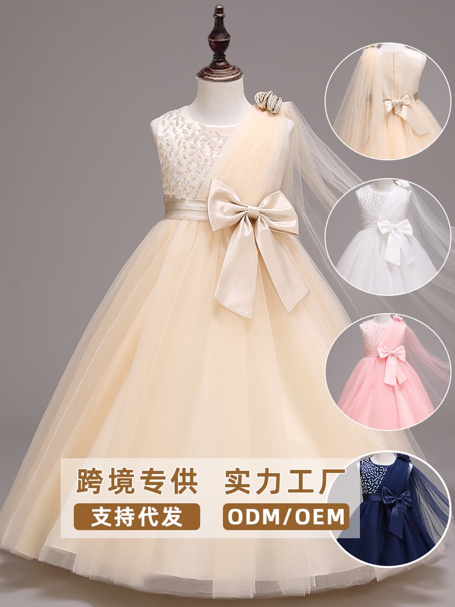 Kids Princess Dress Children's Formal Wear Host Piano Performance Summer Dress for Girls Little Princess