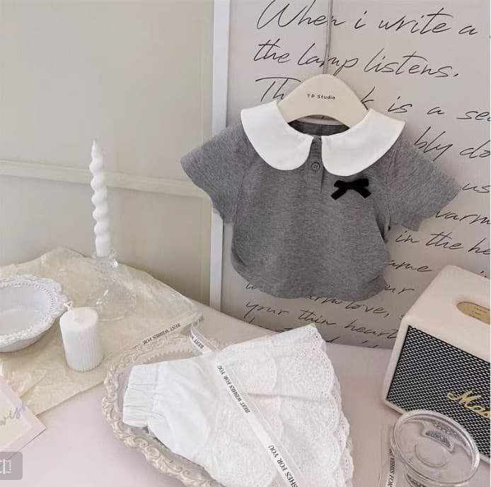 Children's French miu style rich daughter gray small fragrance style T-shirt baby girl lace cake skirt pants