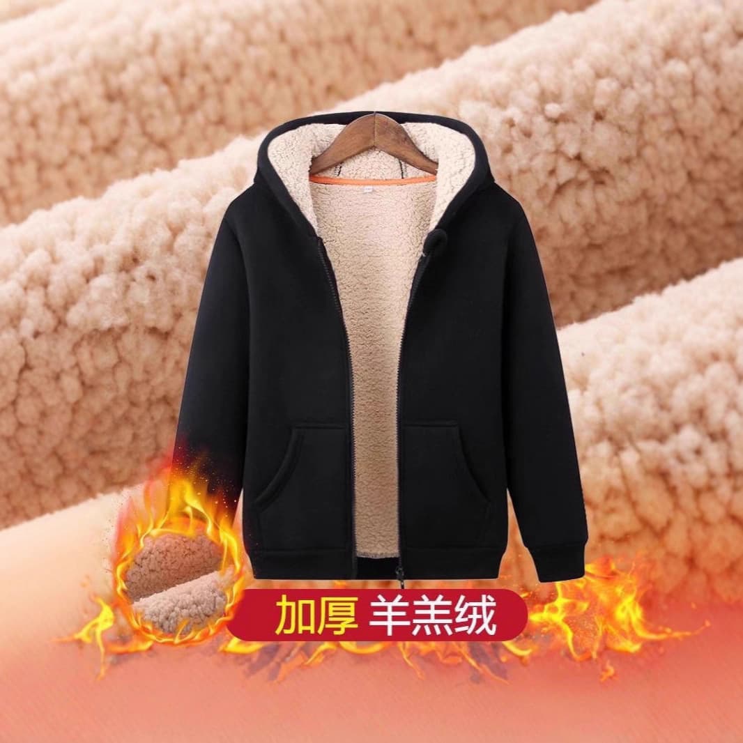 Men's Fleece-Lined Thick Warm Top Lamb Wool Sports Trendy Versatile Loose Simple Sweatshirt Autumn Winter Men's Fashion