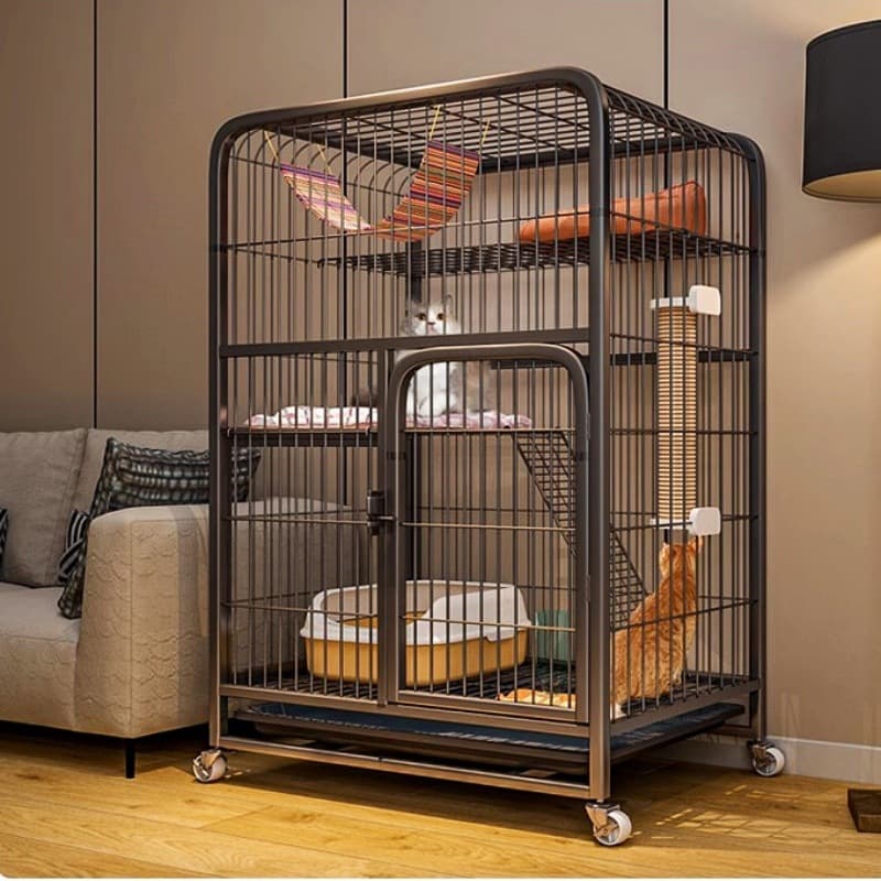 Indoor Cat Cage Large Free Space Cat Villa with Litter Box Integrated Cat Castle Cat Climbing Frame House