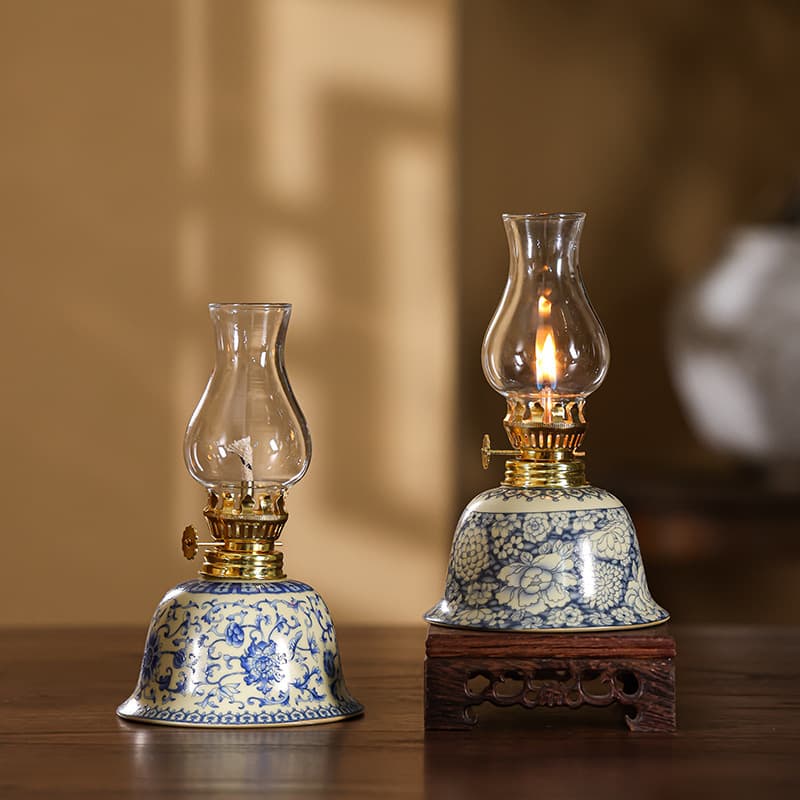 Factory Ru Kiln Floral Retro Kerosene Lamp, Ceramic Butter Lamp, Lamp Dish, New Study Room, Bedroom Night Light, Lighting Decor