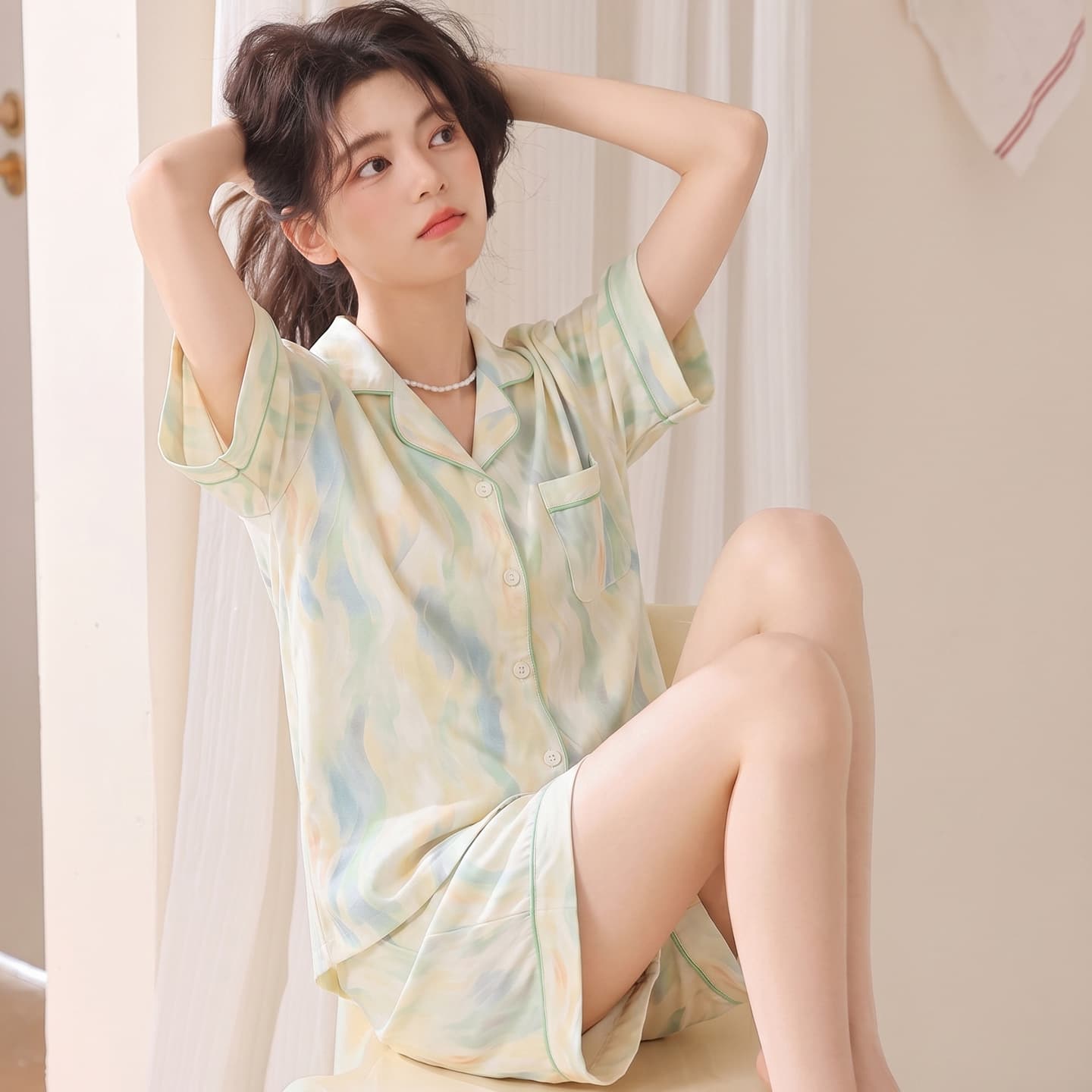 100% Pure Cotton Summer Women's Pajamas, Short-Sleeve Shorts, Cardigan, Lightweight, Sweet, Casual Homewear Set, Two-Piece Set