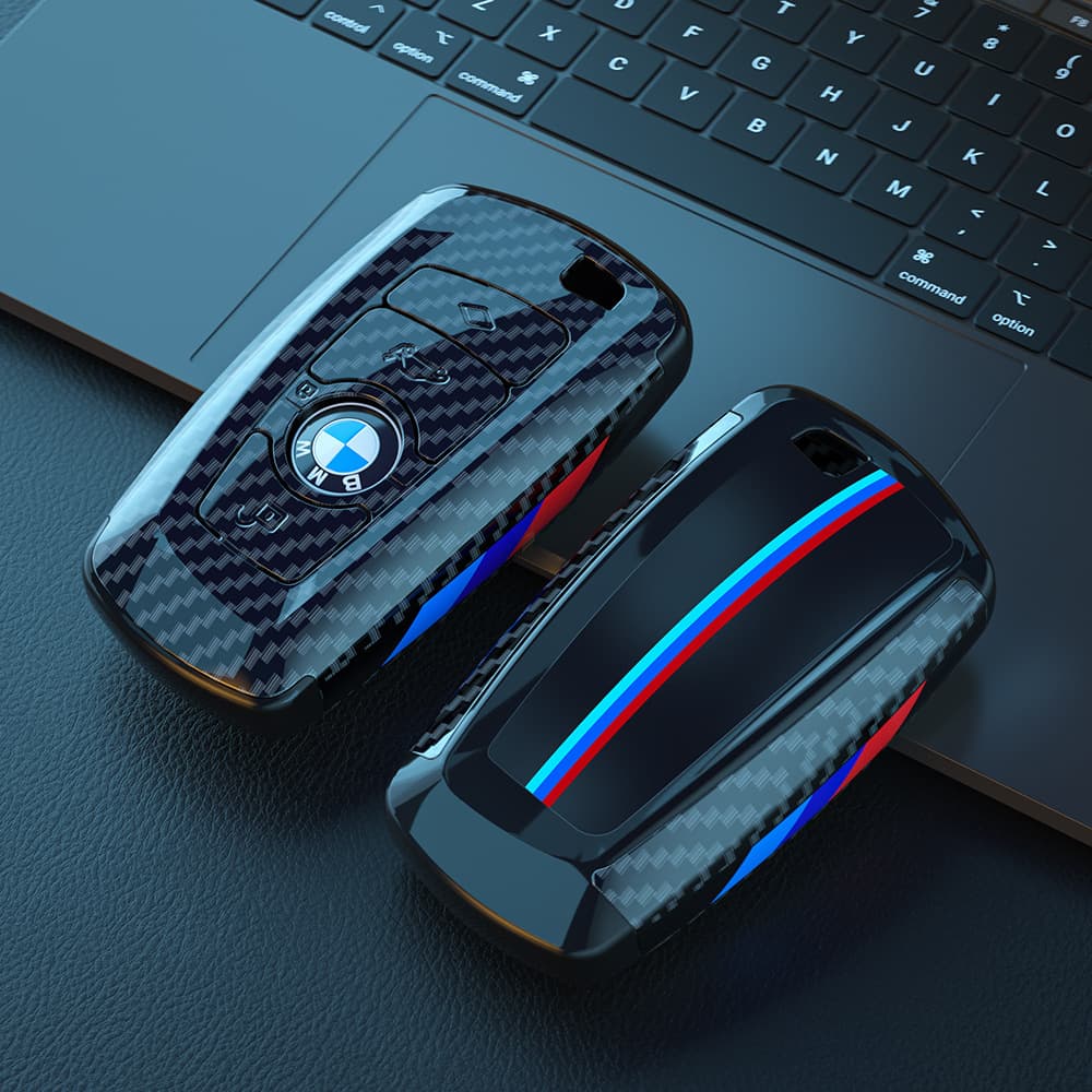 Sporty Car Key Case Set For BMW 3 Series 5 Series Carbon Fiber Texture Key Holder X1 X5 X6 Color Blocking New Shell Buckle M3 M5