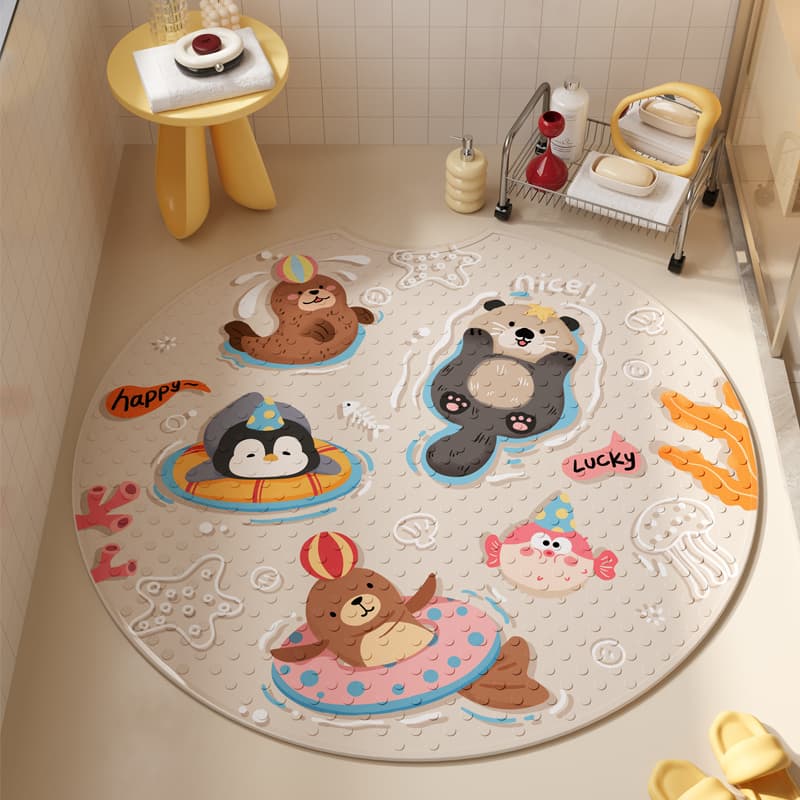 Round Bathroom Non-Slip Mat for Kids, Bathroom Floor Mat for Home, Shower Suction Cup Carpet for Baby