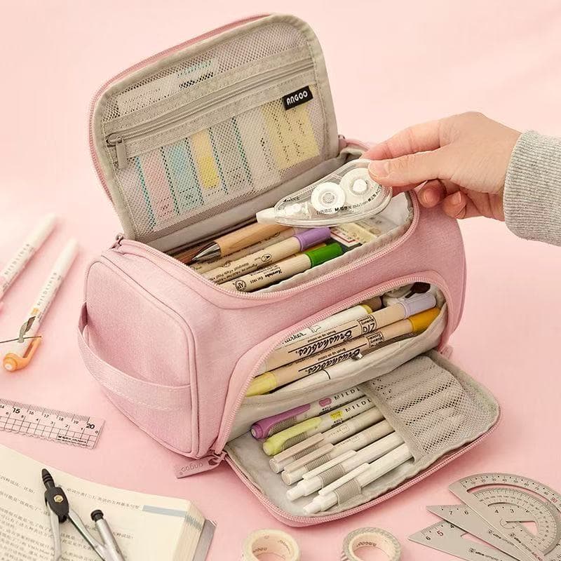 Cross-border new large-capacity pencil case, large portable pencil case, multi-functional Oxford cloth double-layer pencil case